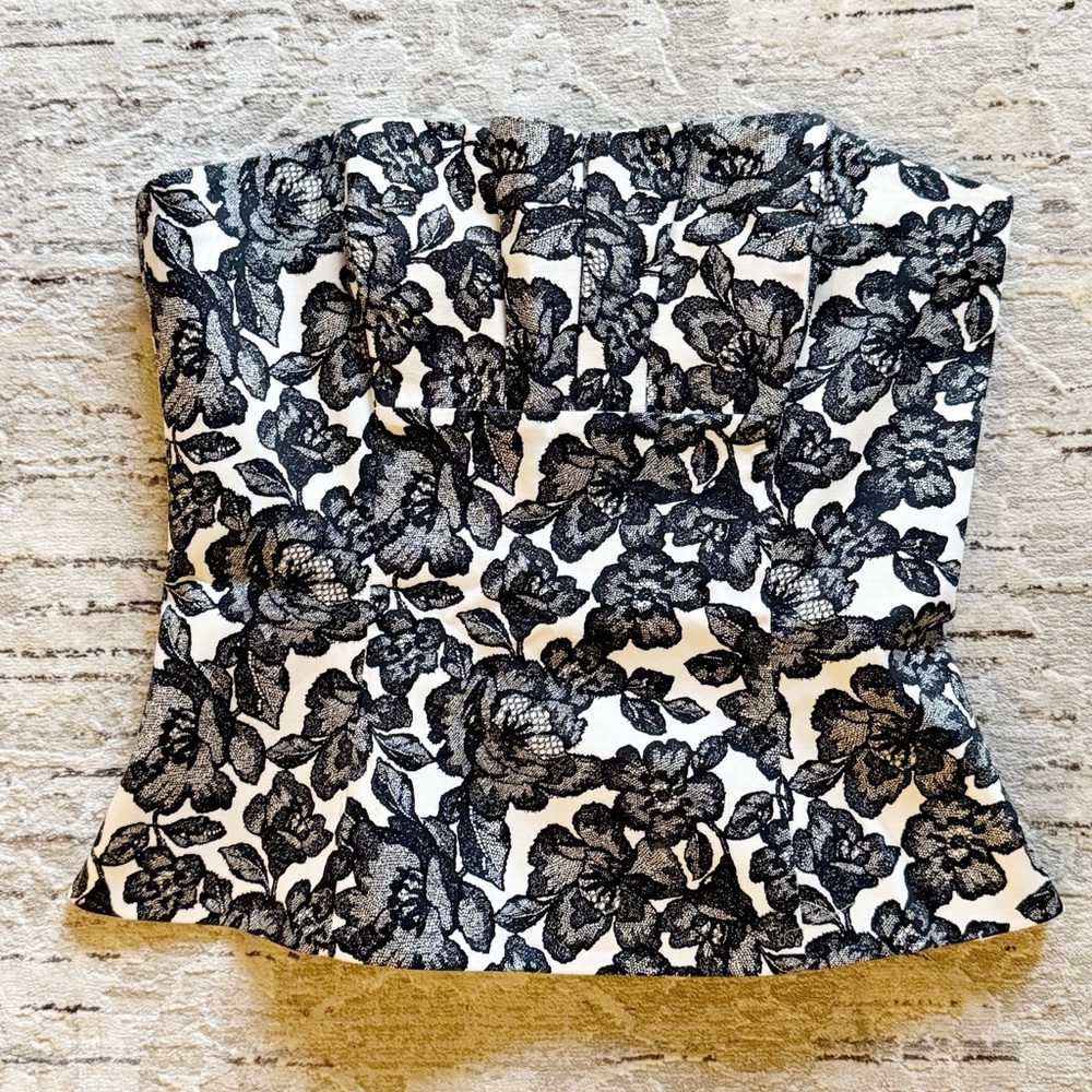 White House Black Market Black and White Floral Bustier